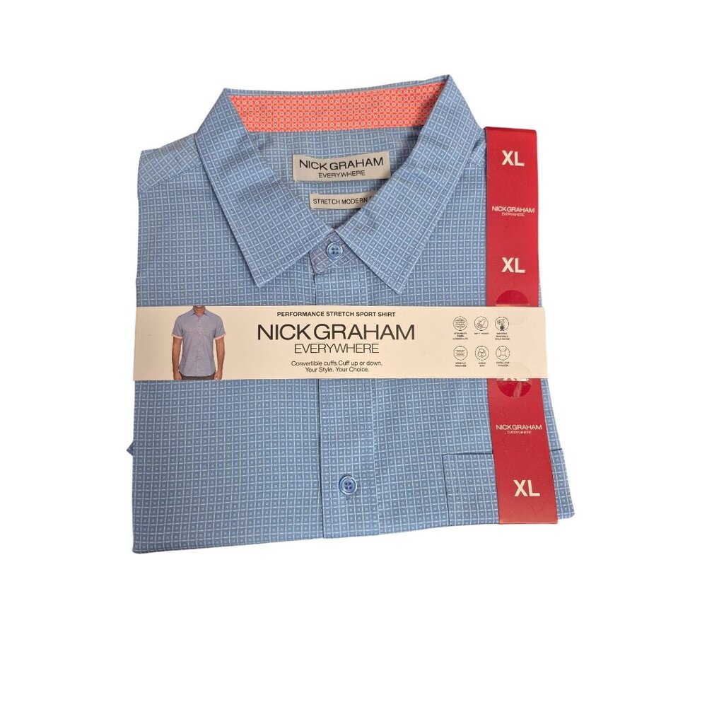 Nick Graham Mens XL Performance Stretch Sport Shirt Blue Pattern